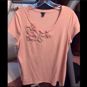 Ann Taylor Sz L Pink Flower/Bead Embellished Shirt